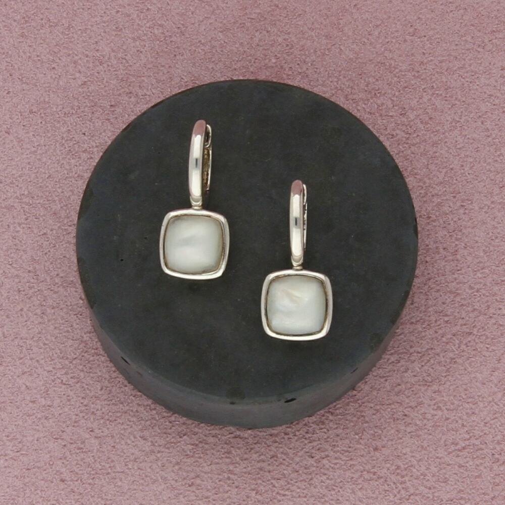 elle sterling silver vintage ruby & mother of pearl hoop earrings